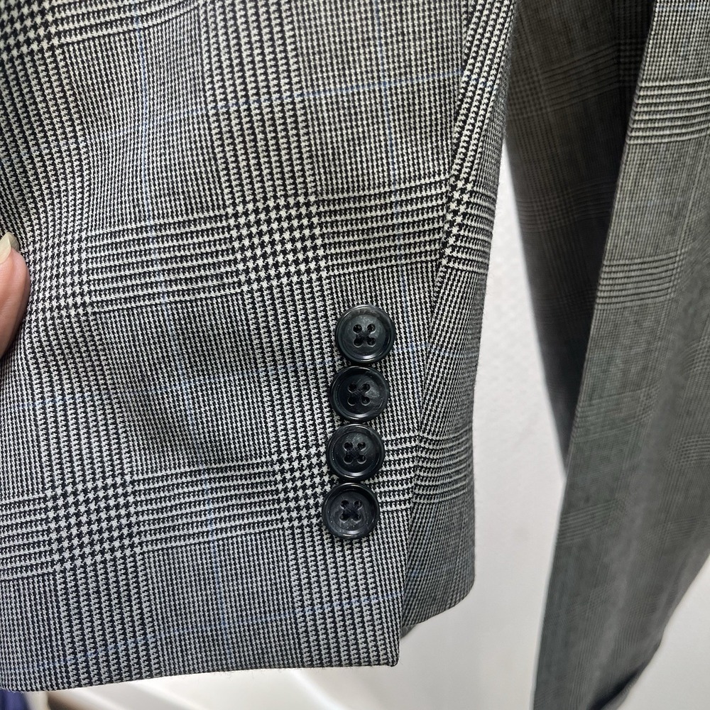 Jos. A. Bank Signature Collection 100% Wool Black Gray Glen Plaid Suit 46R 41x29 - Picture 5 of 11